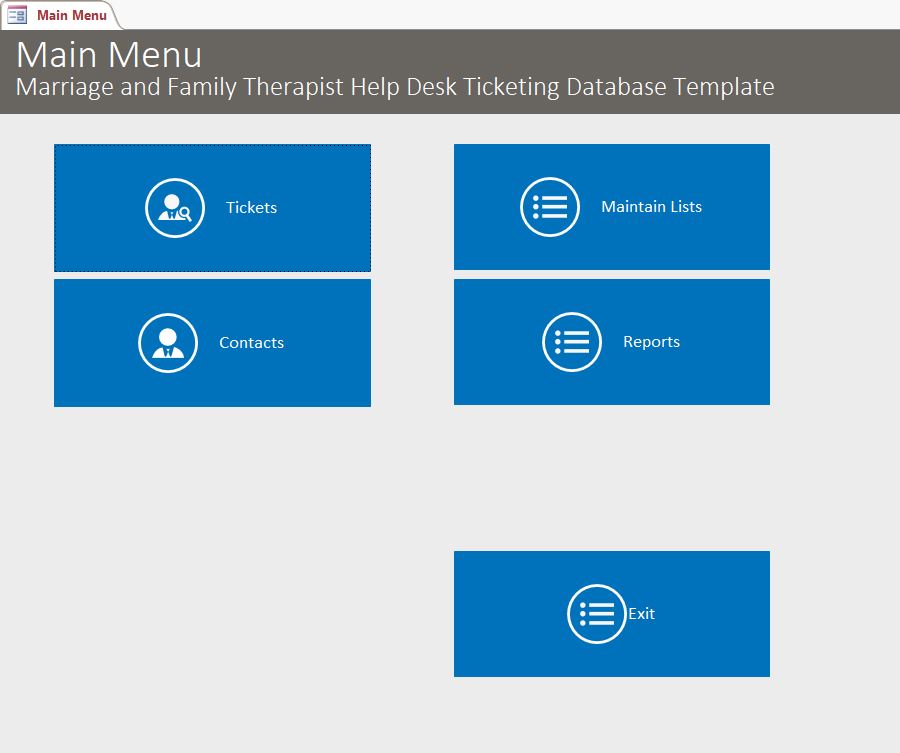 Marriage and Family Therapist Help Desk Ticket Tracking Template | Tracking Database